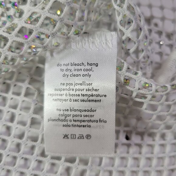 WeWoreWhat White Modern Statement Date Night Rhinestone Mesh Tank Top Size XXS - Picture 5 of 10